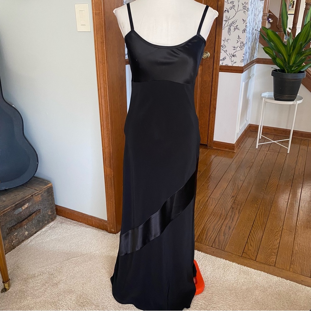 Vintage Laura Ashley black satin slip dress US size 6 made in Hong Kong